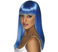Smiffys Peluca Glamourama, azul neón, larga, recta con flequillo Halloween