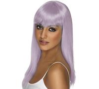 Smiffy's Peluca Glamourama – lila, larga y recta con flequillo – Halloween, Carnaval