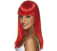 Smiffys Peluca Glamourama, rojo neón, larga, recta con flequillo Halloween