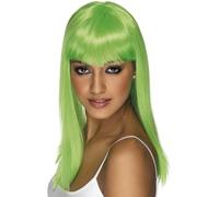 Smiffy's Peluca Glamourama – verde neón, larga y recta con flequillo – Halloween