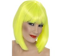 Smiffys Peluca glamurosa, amarillo neón, corta, despuntada con flequillo Halloween, Carnaval
