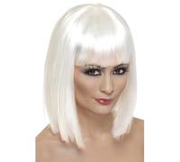 Smiffys Peluca glamurosa, blanco, corta, despuntada con flequillo