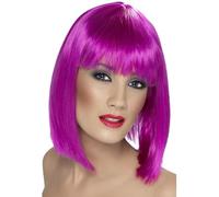 Smiffys Peluca glamurosa, morado neón, corta, despuntada con flequillo Halloween, Carnaval