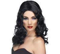 Peluca De Fiesta Glamourosa Para Damas Negra Rizada Glamourosa De Smiffys