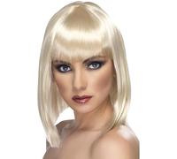 Rubia Glamour Peluca Corto Blunt con Flecos Adulto Mujer Disfraz