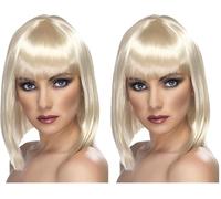 Smiffys Peluca glamurosa, rubia, corta, despuntada con flequillo Halloween (Paquete de 2)