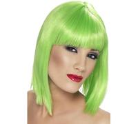 Smiffys Peluca glamurosa, verde neón, corta, despuntada con flequillo