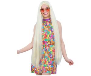 Smiffys Peluca hippie extralarga, rubia recta, disfraz de los años 60, pelucas de vestir de los años 60