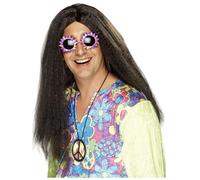 Smiffys Peluca hippy, marrón, larga con raya al medio Halloween