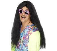 Smiffys Peluca hippy, negro, larga con raya al medio Halloween