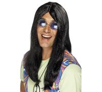 Smiffys Peluca hippy Neil, negra, con raya al medio