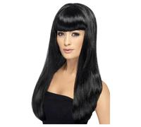 Smiffys Peluca Babelicious, negra, larga, recta con flequillo