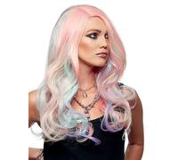 Smiffys Peluca Manic Panic® Unicorn Dream™ Queen Bitch™, con rizos largos sueltos y con raya al lado, puede estilizarse con calor Halloween