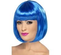 Smiffys Peluca Partyrama, 12 pulgadas, azul, corta, corte bob con flequillo Halloween, Carnaval