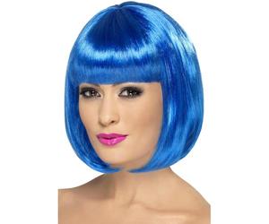 Smiffys Peluca Partyrama, 12 pulgadas, azul, corta, corte bob con flequillo Halloween, Carnaval