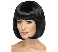 Smiffys Peluca Partyrama, 12 pulgadas, negra, corta, corte bob con flequillo