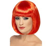 Smiffys Peluca Partyrama, 12 pulgadas, roja, corta, corte bob con flequillo Halloween