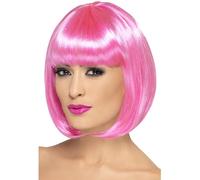 Smiffys Peluca Partyrama, 12 pulgadas, rosa, corta, corte bob con flequillo Halloween, Carnaval