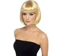 Smiffys Peluca Partyrama, 12 pulgadas, rubia oscura, corta, corte bob con flequillo Halloween, Carnaval