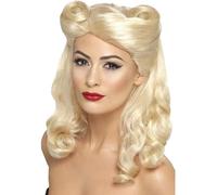 Smiffys Peluca pin up de los 40, rubia, con rulos de la victoria Halloween, Carnaval