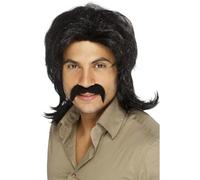 Smiffys Peluca retro de los 70, negra, con flequillo Halloween