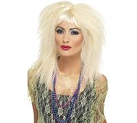 Smiffys Peluca rizada marca de los 80, rubia, a capas, larga, con flequillo Halloween, Carnaval