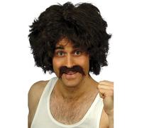 Smiffys Peluca y bigote retro, Marrón Halloween, Carnaval