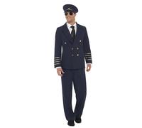 Smiffy's Disfraz de piloto – azul marino, con chaqueta, pantalones y gorra – Halloween/Carnaval