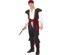 Smiffys Disfraz de pirata, marrone, pañoleta, top, pantalones, cinturón y cubrebotas Halloween, Carnaval