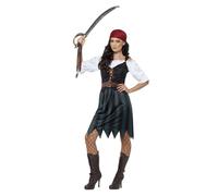 Smiffys Disfraz de marinera pirata, Azul, con camisa, falso chaleco, falda, cinturón y bandana Halloween, Carnaval