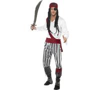 Smiffys Pirate Man Costume, Black & White (Size M)
