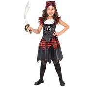 Smiffys Disfraz de chica de calavera de pirata y huesos cruzados, con vestido y pañoleta para la cabeza Halloween, Carnaval