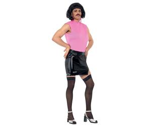 Smiffys Queen, ama de casa sin Descanso, Rosa y Negro con Vestido, Peluca y Bigote, Disfraz de Reina con Licencia Oficial, Disfraz de los años 70