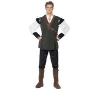 Smiffys Robin Hood Costume, Green Trousers, Shirt, Belt, Arrow Holder & Boot Covers, Historical Fancy Dress, Adult Dress Up Costumes