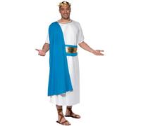 Smiffys Roman Senator Costume, Blue & White Robe, Belt and Headpiece, Legends & Myths Fancy Dress, Adult Dress Up Costumes