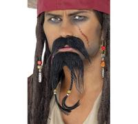 Smiffys Set de pelo facial de pirata, negro, bigote y barba Halloween, Carnaval