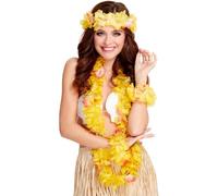 Smiffys Set hawaiano amarillo, con collar, guirnalda para la cabeza y pulsera