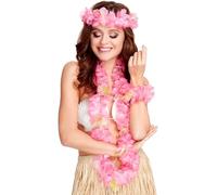 Smiffys Set hawaiano rosado, con collar, guirnalda para la cabeza y pulsera Halloween