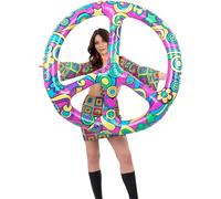 Smiffys Símbolo gigante inflable CND rosa de 132 cm, accesorio de disfraz para adultos, decoración de fiesta de festivales de los años 60 y 70, accesorio retro hippie para fotos, eventos temáticos y
