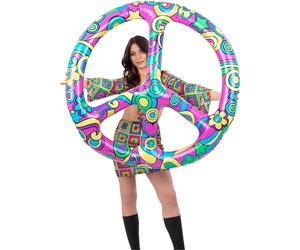 Smiffys Símbolo gigante inflable CND rosa de 132 cm, accesorio de disfraz para adultos, decoración de fiesta de festivales de los años 60 y 70, accesorio retro hippie para fotos, eventos temáticos y