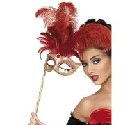 Smiffy's Smiffys Antifaz fantasía barroca, rojo, con plumas Halloween, Carnaval