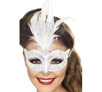 Smiffys Antifaz veneciano con brillantina, plateado, con plumas