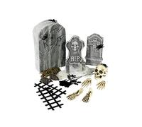Smiffy's Smiffys Colección Cementerio de 24 Piezas, con lápidas y Accesorios Halloween, Carnaval