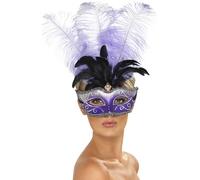 Smiffy's Smiffys Colombina veneciana Antifaz con pluma multicolor Halloween, Carnaval