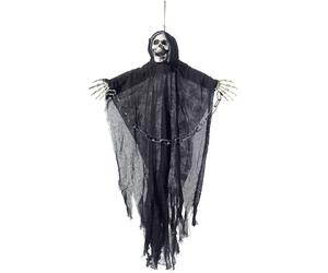 Smiffy's Smiffys Decoración colgante, esqueleto con guadaña, negro, con capa y cadenas, 70cmx90cm / 28inx35in Halloween, Carnaval