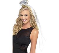 Smiffy's Smiffys Diadema con anillo de despedida de soltera, blanco, con velo Halloween