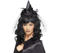 Smiffy's Smiffys Diadema con minisombrero de bruja, Negra Halloween, Carnaval