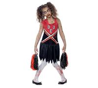 Smiffys Disfraz de animadora zombi, Rojo y negro, con vestido con manchas de sangre y pompones Halloween, Carnaval
