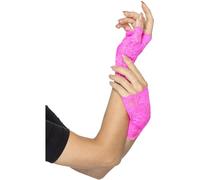 80's sin Dedos Encaje Neón Corto Guantes Adulto Mujer Accesorio de Disfraz Rosa