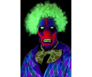 Smiffy's Smiffys Máscara de payaso de luz negra UV, Multicolor, Látex, cubre la cabeza, con pelo Halloween, Carnaval